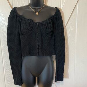Free People Black Crop Top Square Neckline Fitted